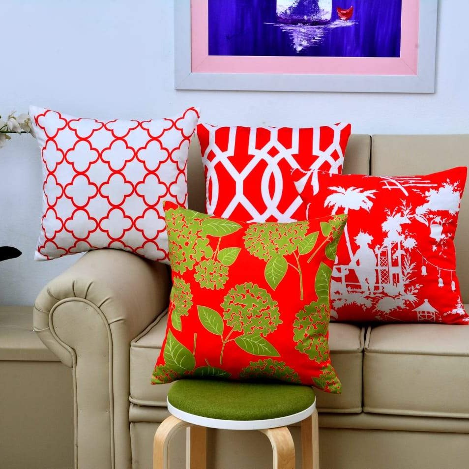 Digital Printed Satin Cushions Assorted 4PCs-Blooming Shades cushions Apricot   