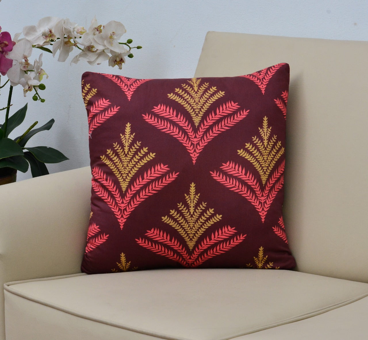 Digital Printed Satin Cushions Assorted 6PCs-Botanical Rush Apricot
