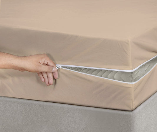 Dyed Zipper Mattress Cover-Beige Protectors Apricot   