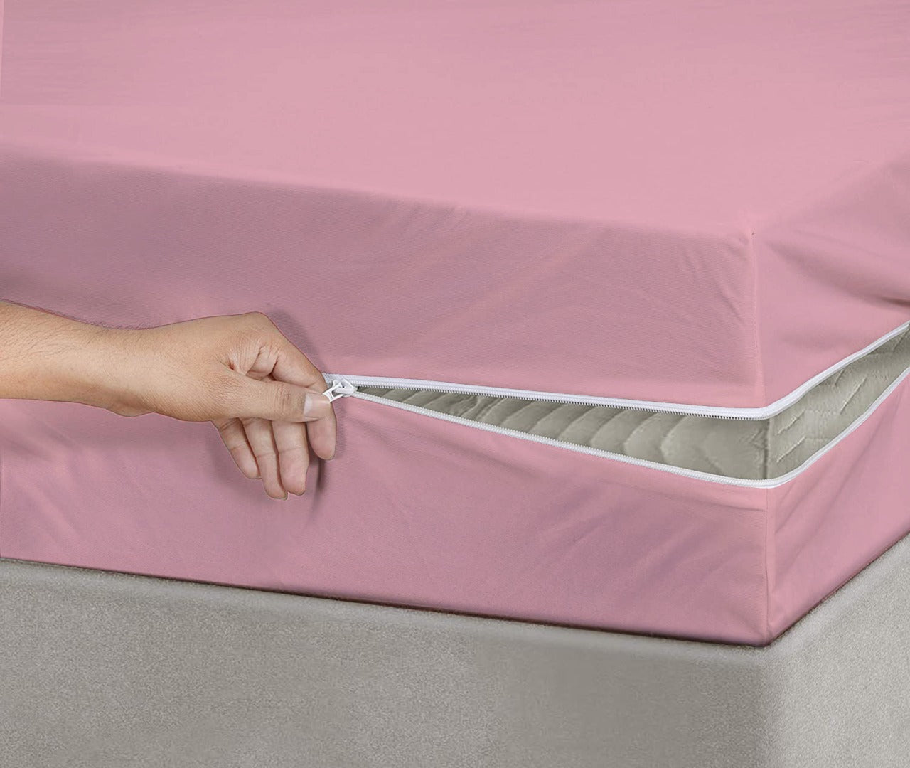 Dyed Zipper Mattress Cover-L/Pink Protectors Apricot   