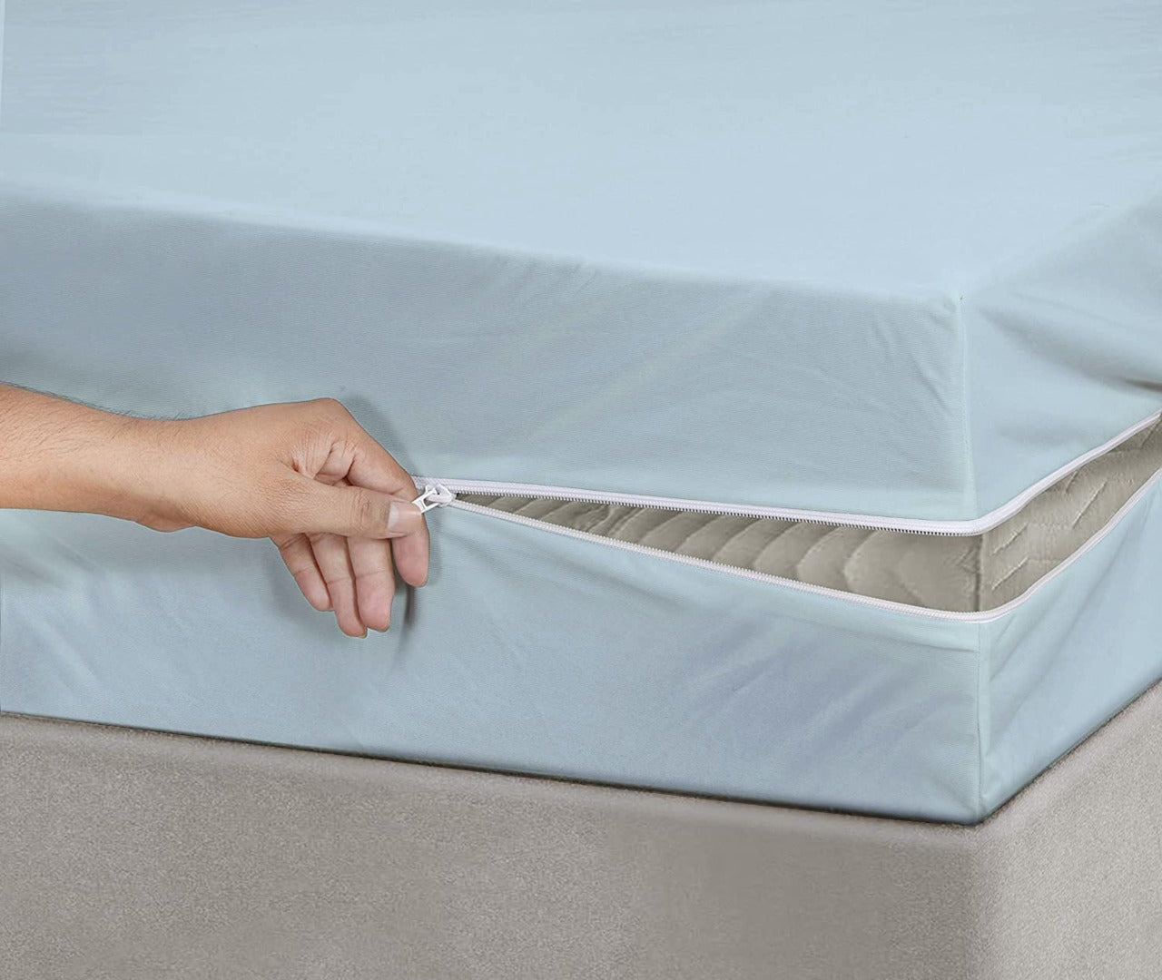 Dyed Zipper Mattress Cover-Sea Green Protectors Apricot   