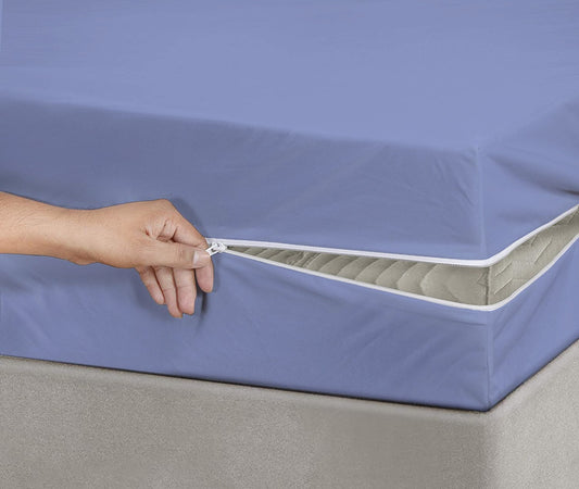 Dyed Zipper Mattress Cover-Sky Blue Protectors Apricot   