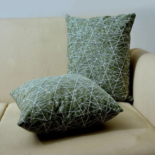 Embossed Cushion Green Abstract (2697)- Pack Of 2 Chair, Floor & Bed cushion Apricot   