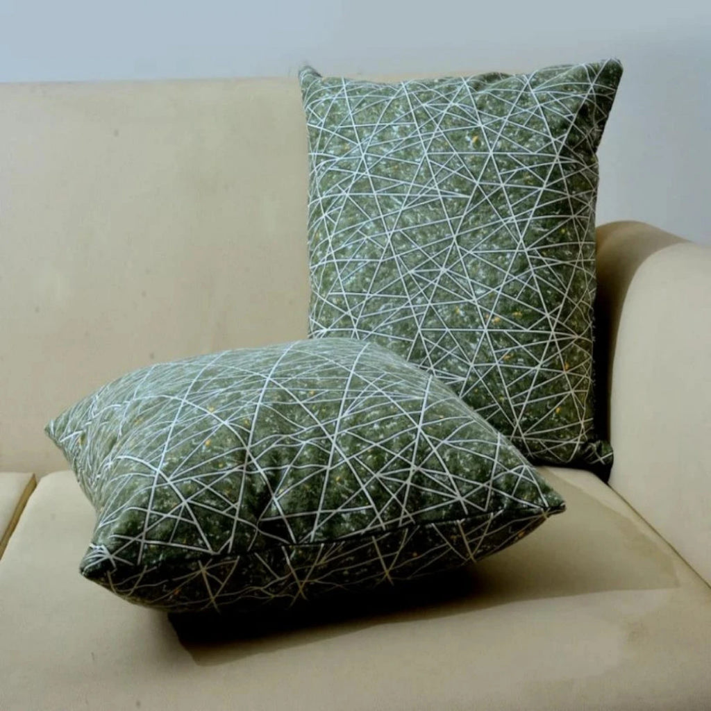 Embossed Cushion Green Abstract (2697)- Pack Of 2 Apricot