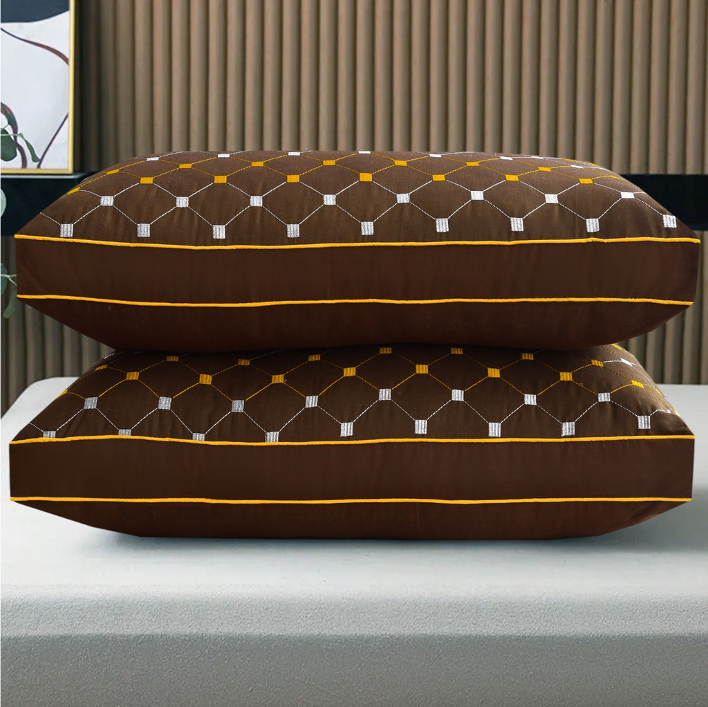 Embroidered Filled Pillows Pack of 2-Chocolate Brown Apricot