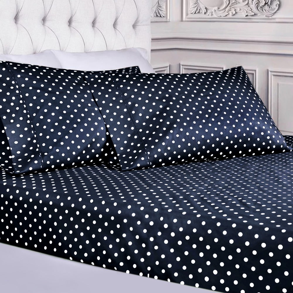 Fitted Bed Sheet-Blue Polka Apricot