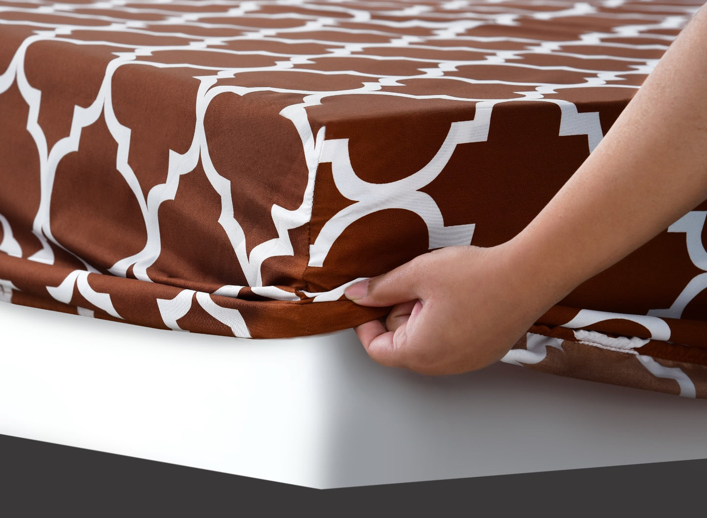 Fitted Bed Sheet-Brown Geometric Apricot