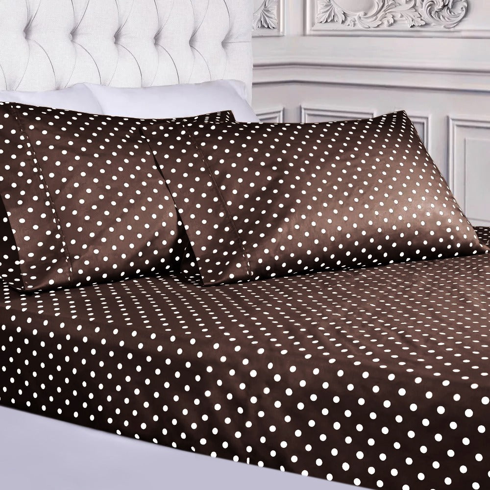 Fitted Bed Sheet-Brown Polka Apricot