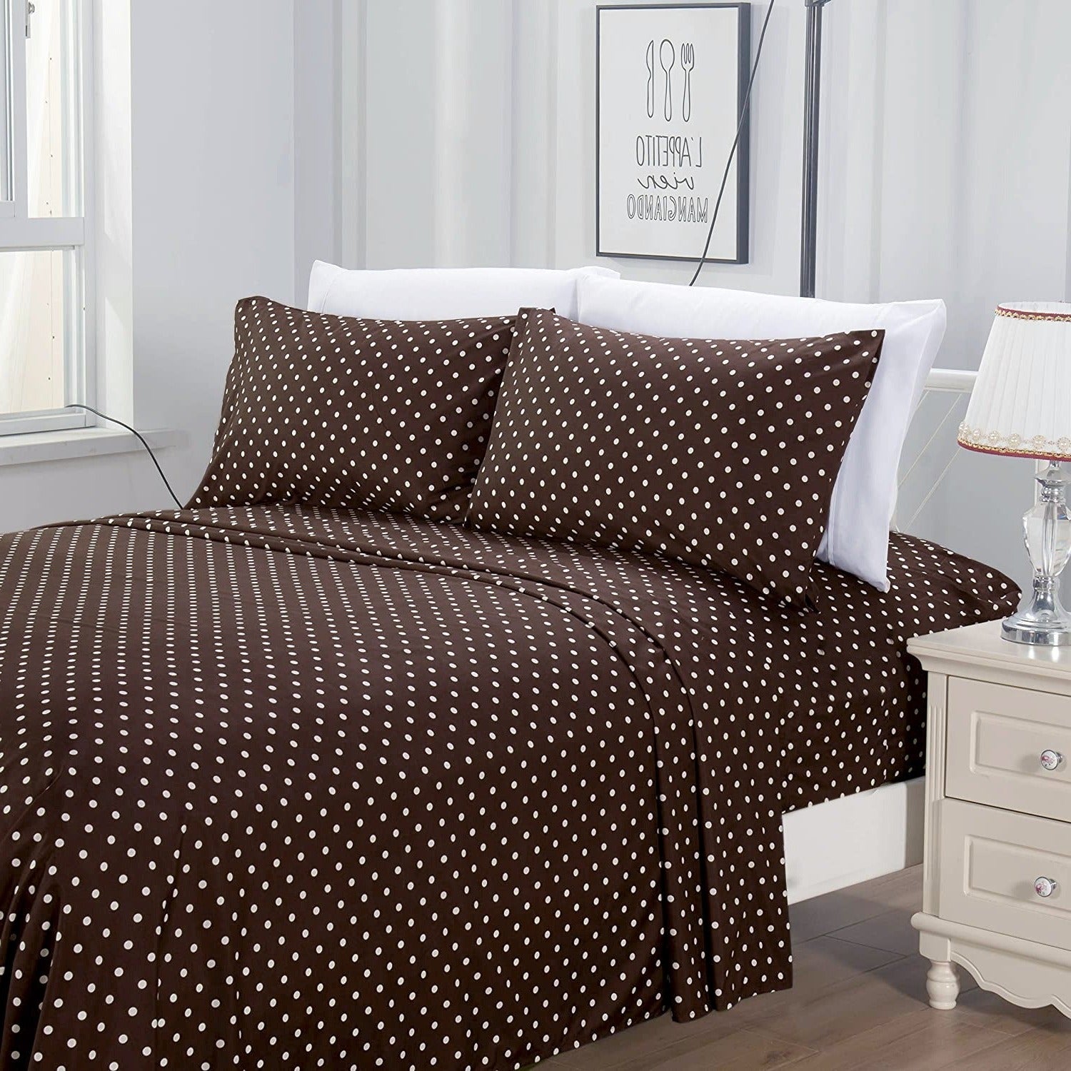 Fitted Bed Sheet-Brown Polka Fitted Sheets Apricot   