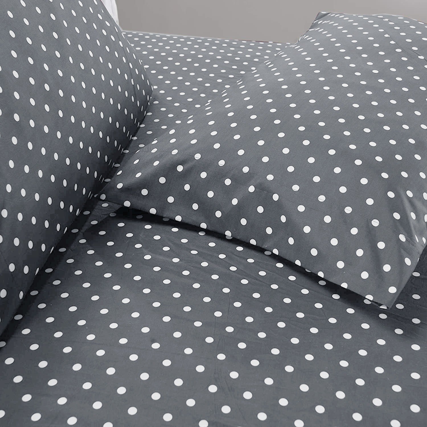 Fitted Bed Sheet-Grey Polka Apricot