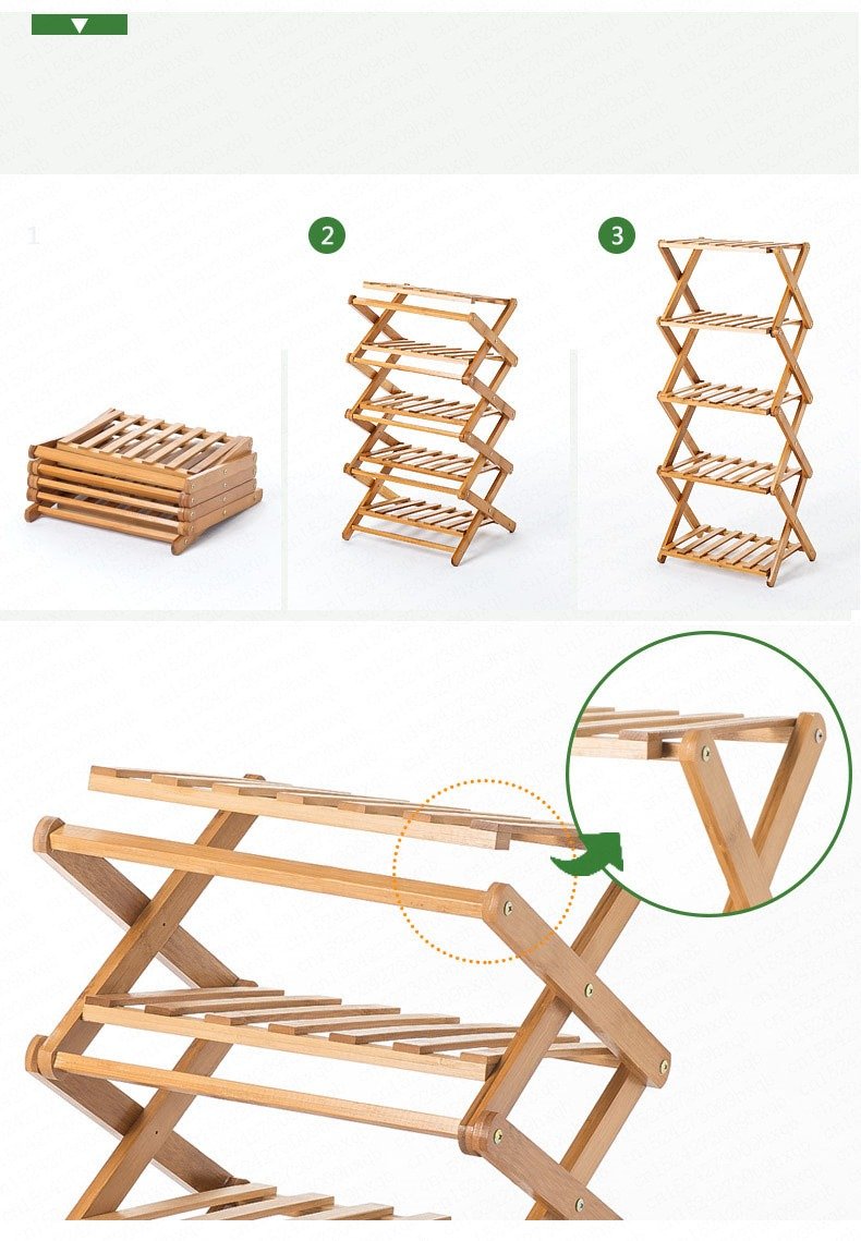 Bamboo Display Rack Foldable-(2411) shoe rack Apricot   