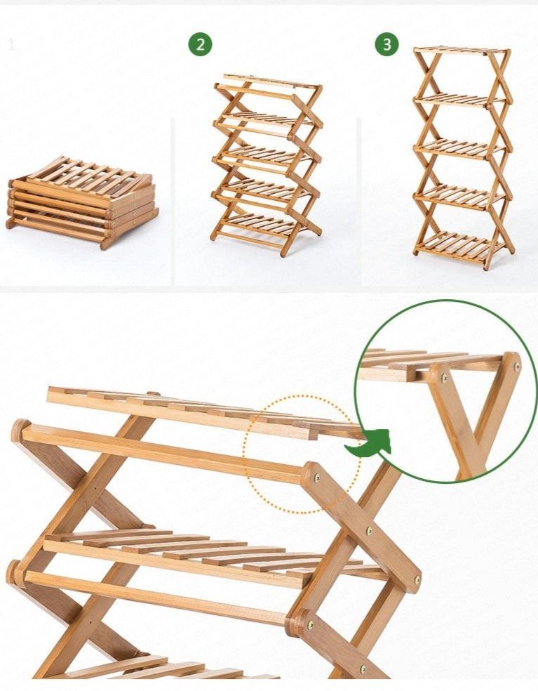 Bamboo Display Rack Foldable-(2411) shoe rack Apricot   