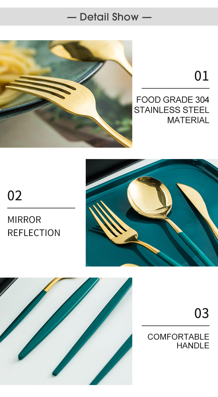 Green/Golden (4406)-24 PCs Premium Steel Cutlery Set Apricot