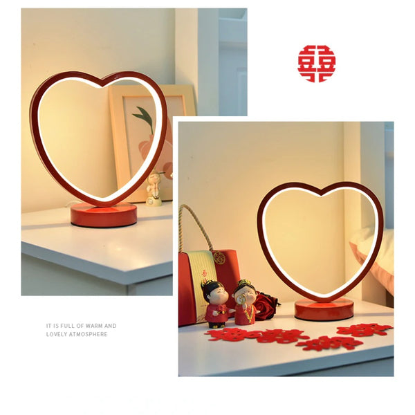 Heart Shape Bed Side Wedding Desk Lamp Apricot