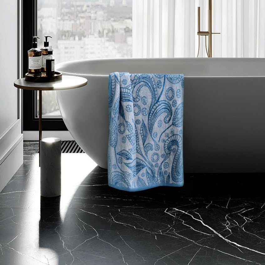 Jacquard Velour Finish Bath Towel-Yarn Dyed Blue (4990) Apricot