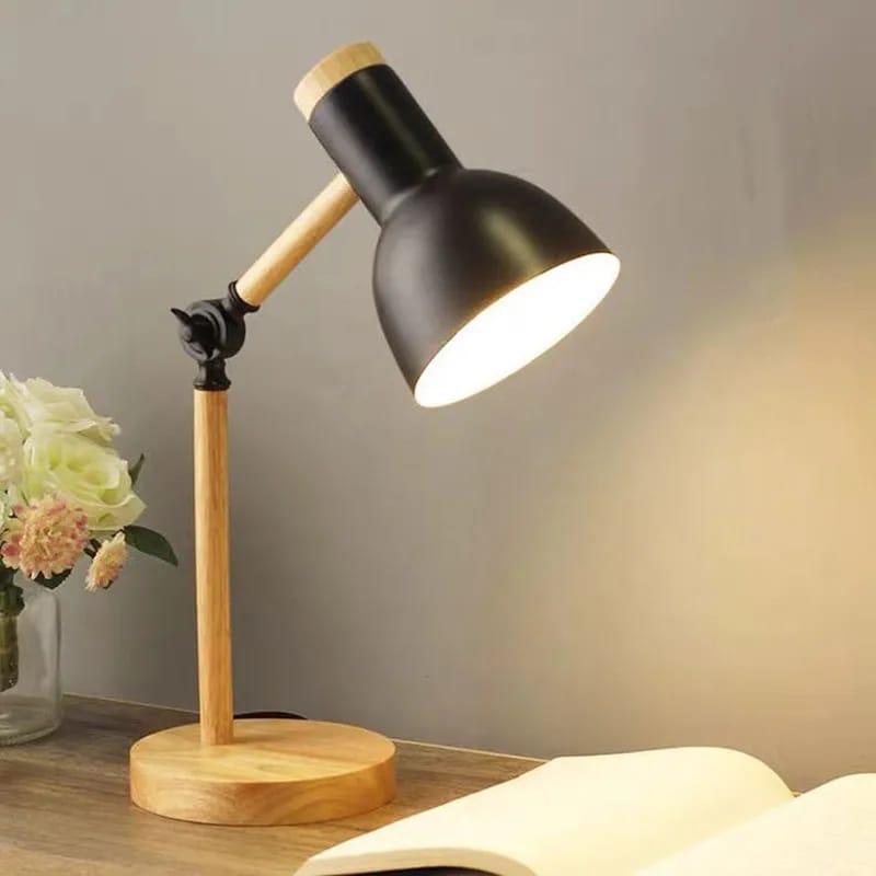 Nordic Wooden Table Lamp-Black Lamps Apricot   