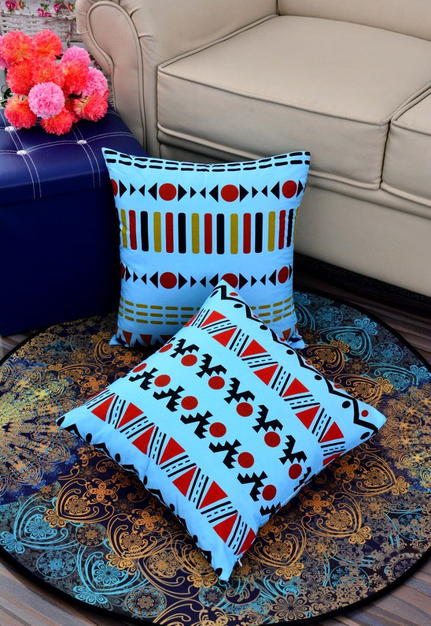 Printed Cushions Aqua Geometric Pack of 2 Apricot