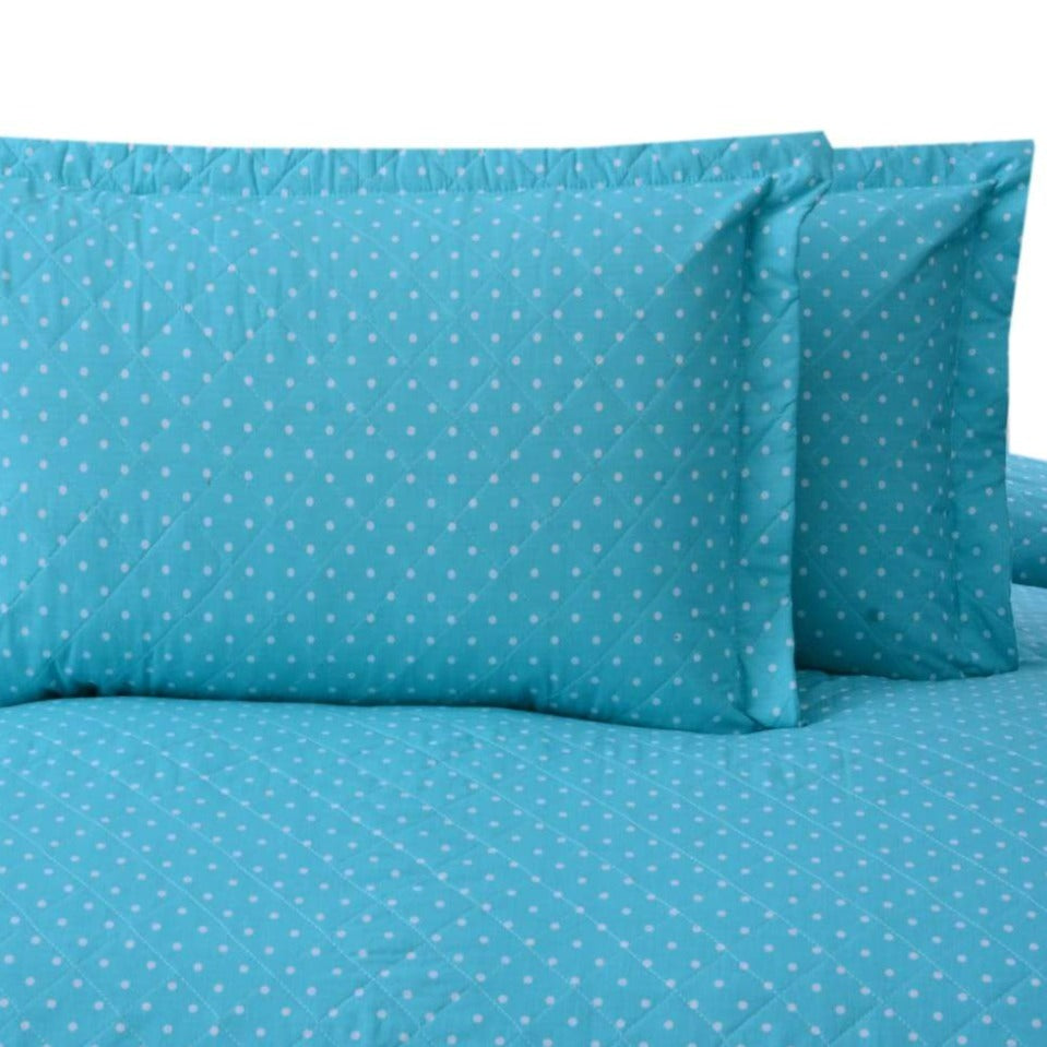 Printed & Quilted Pillow-Sky Blue Polka Apricot