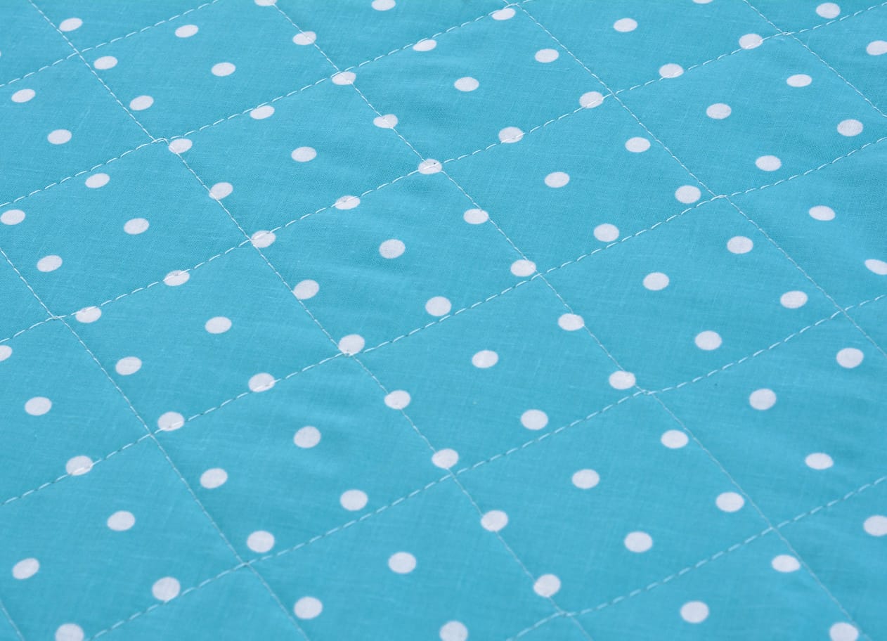 Printed & Quilted Pillow-Sky Blue Polka Apricot