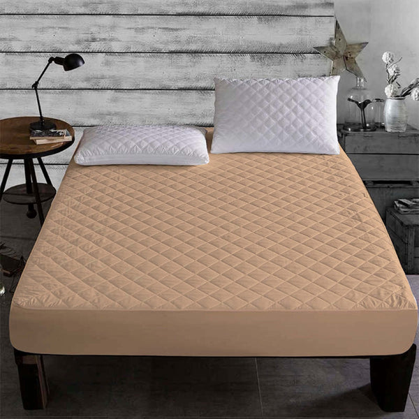 Quilted Waterproof Mattress Protector-Beige Apricot