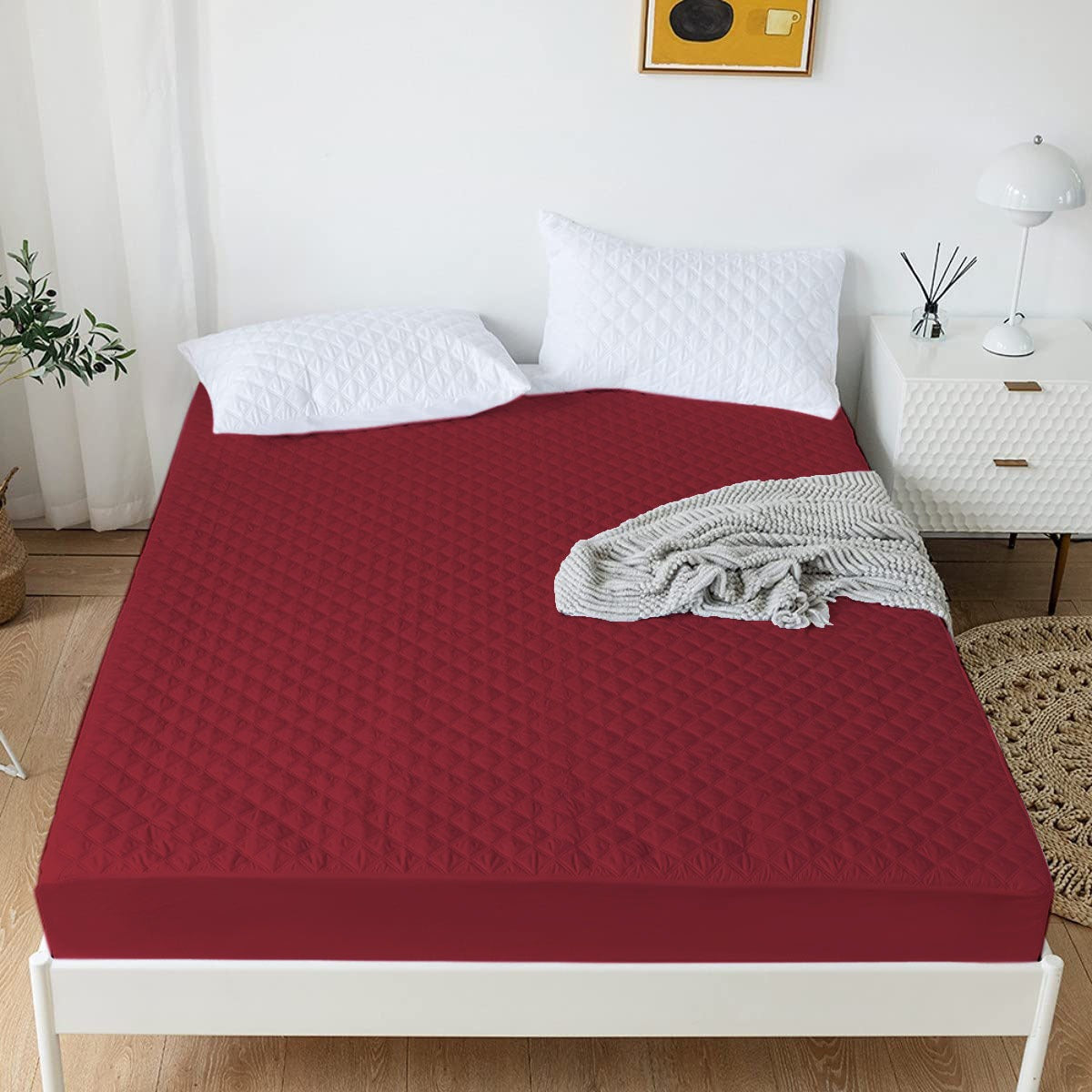 Quilted Waterproof Mattress Protector-Burgundy Protectors Apricot   