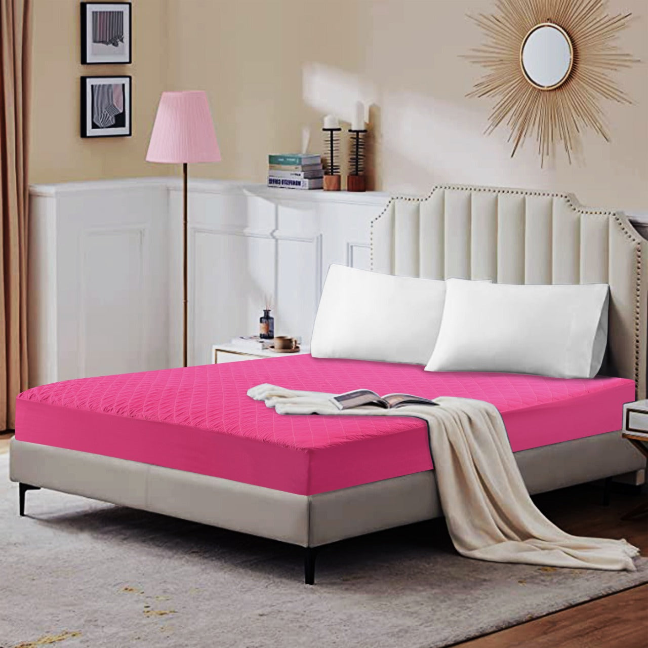 Quilted Waterproof Mattress Protector-Hot Pink Protectors Apricot   