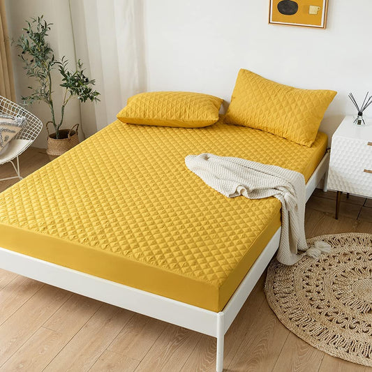 Quilted Waterproof Mattress Protector-Mustard Protectors Apricot   