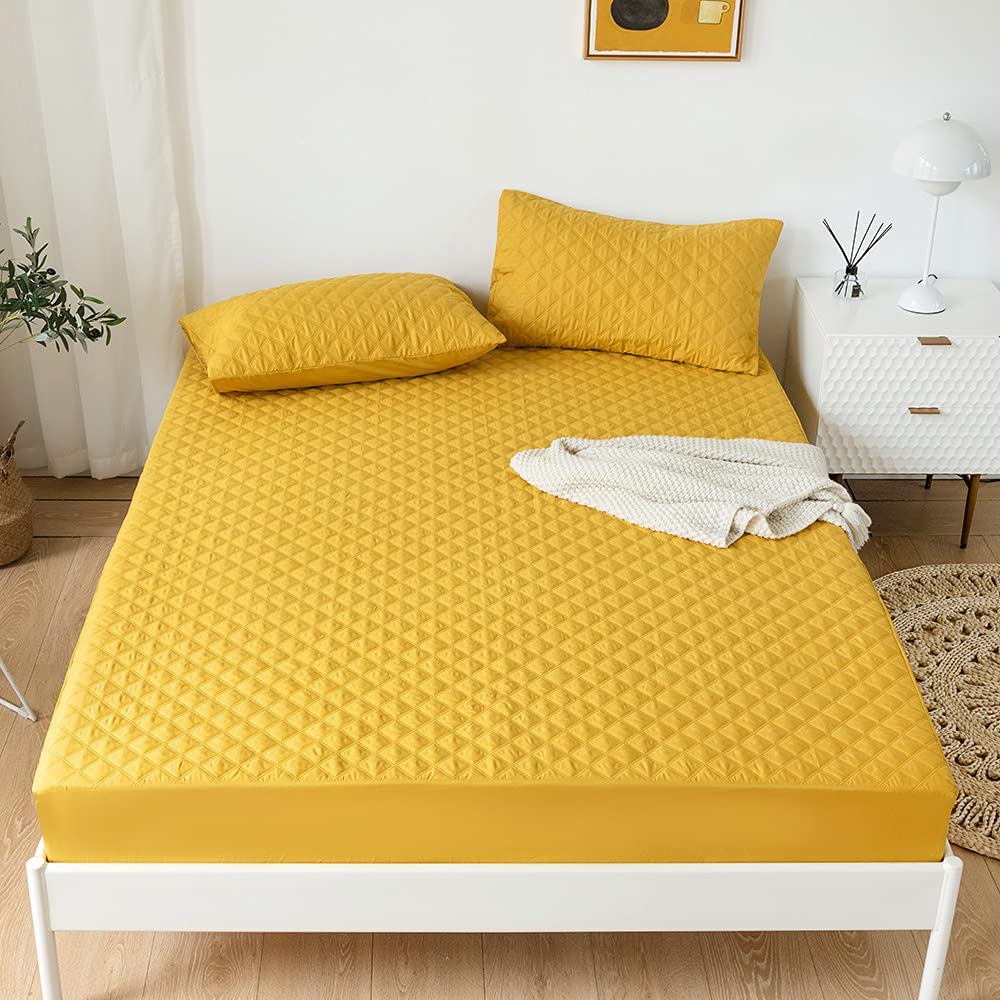 Quilted Waterproof Mattress Protector-Mustard Apricot