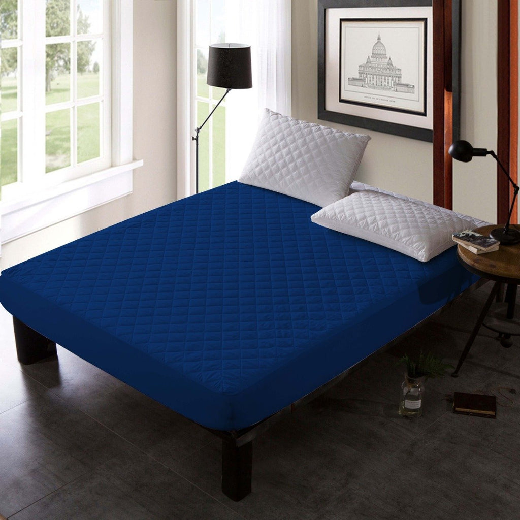 Quilted Waterproof Mattress Protector-Navy Blue Apricot