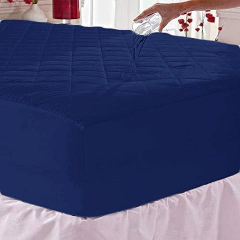 Quilted Waterproof Mattress Protector-Navy Blue  Apricot   