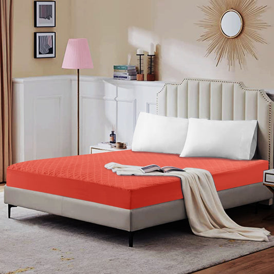 Quilted Waterproof Mattress Protector-Orange Protectors Apricot   