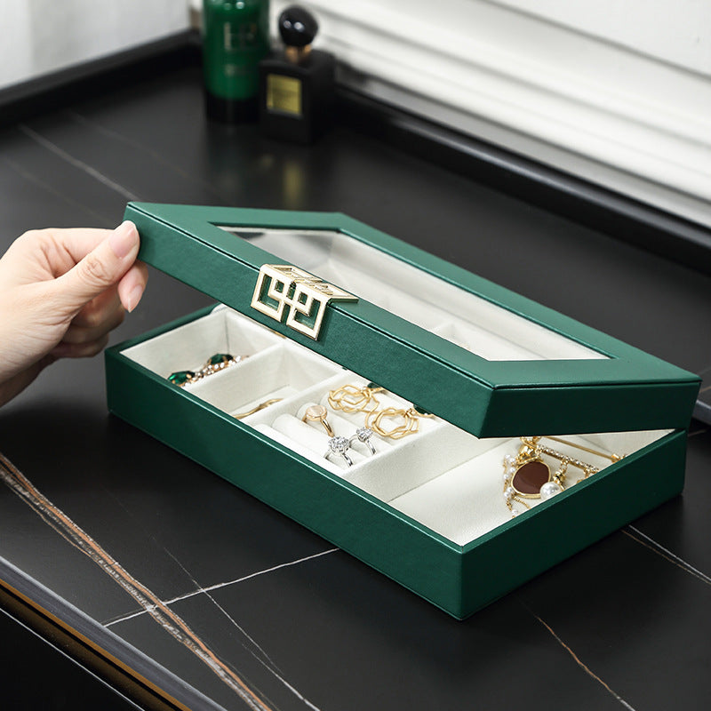 Rectangular PU Window Jewelry Box-Green-SA2105  Apricot   