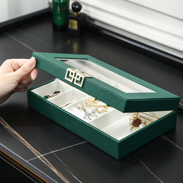 Rectangular PU Window Jewelry Box-Green-SA2105 Apricot