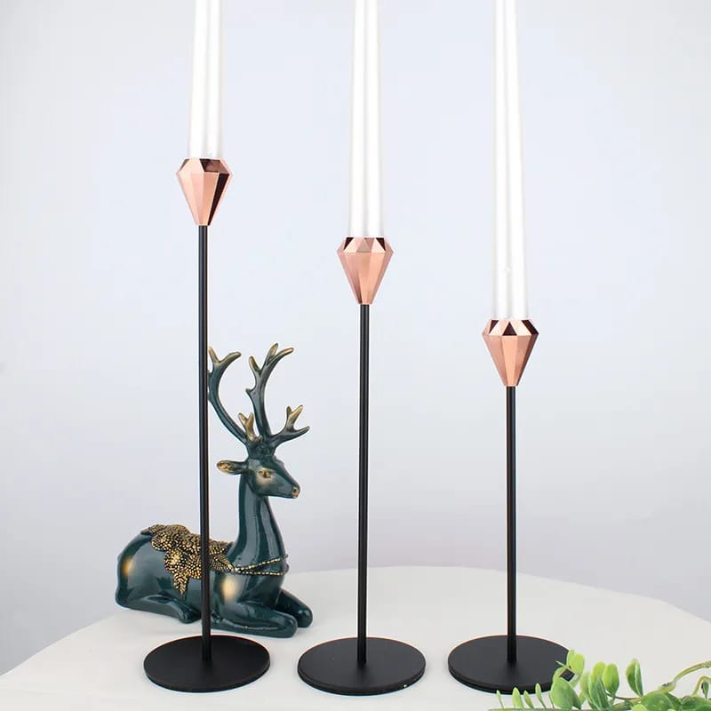 Set of 3 Metal Candle Holder-Black Diamonds candle stand Apricot   