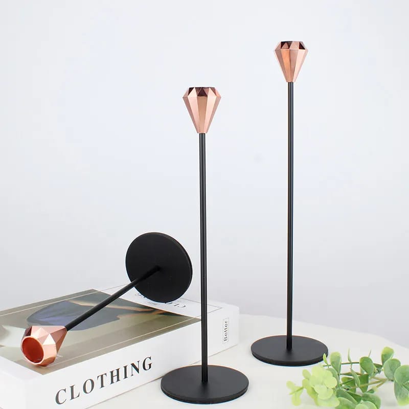 Set of 3 Metal Candle Holder-Black Diamonds candle stand Apricot   