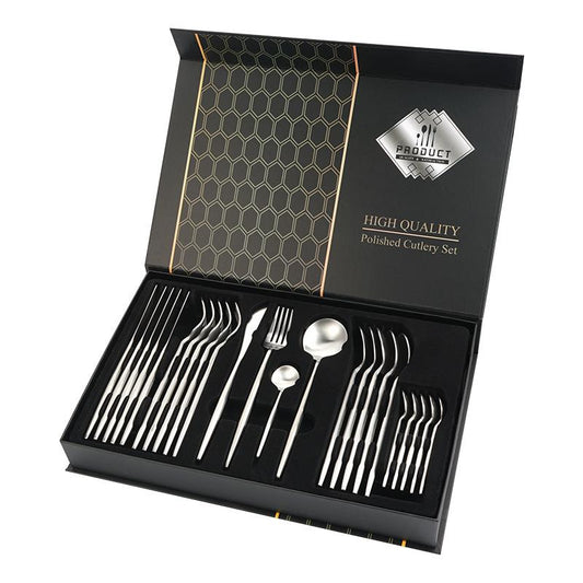 Silver (4404) 24 PCs Premium Steel Cutlery Set Apricot