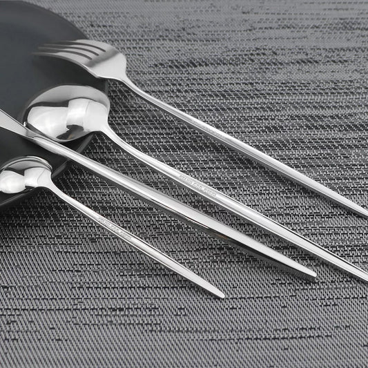 24 PCs Premium Steel Cutlery Set- (4404) Silver Apricot