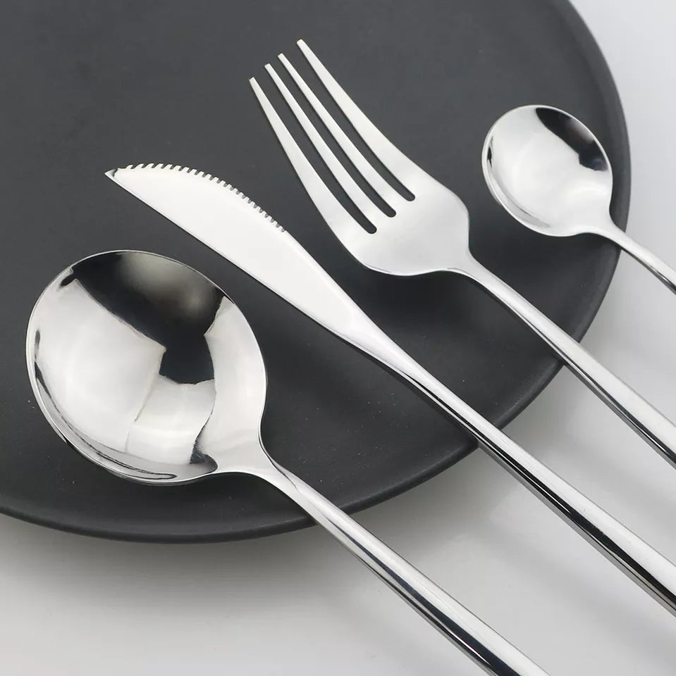Silver (4404) 24 PCs Premium Steel Cutlery Set Apricot