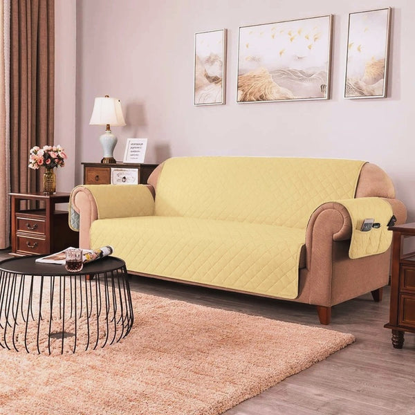 Sofa Cover-Beige With Pockets Apricot