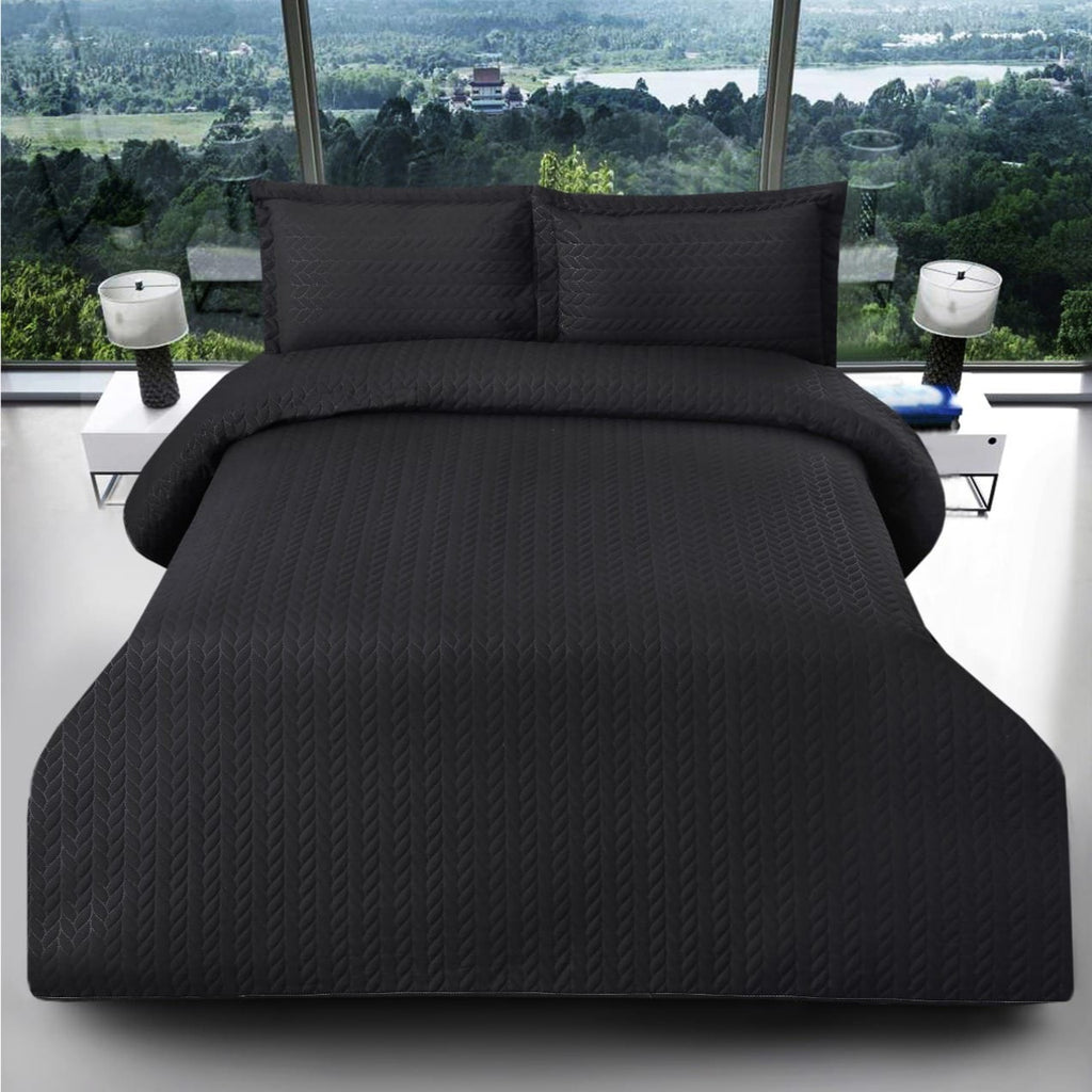 Ultrasonic Quilted Bed Spread Set Leaf-Black Apricot