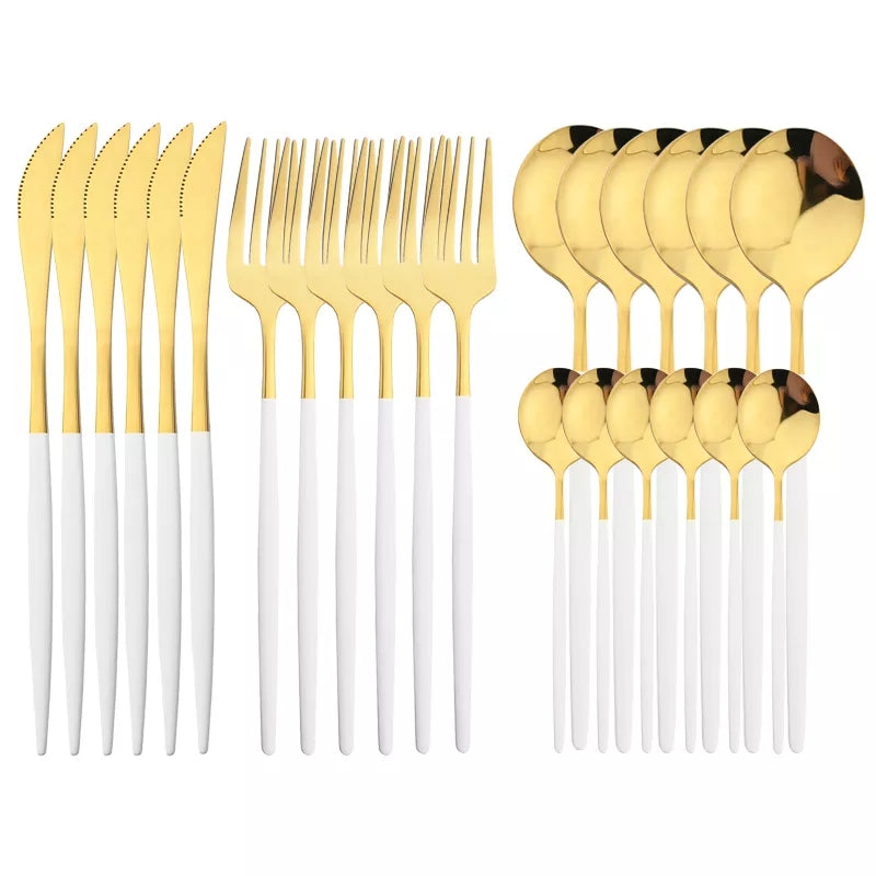 White/Golden (4406)-24 PCs Premium Steel Cutlery Set Apricot