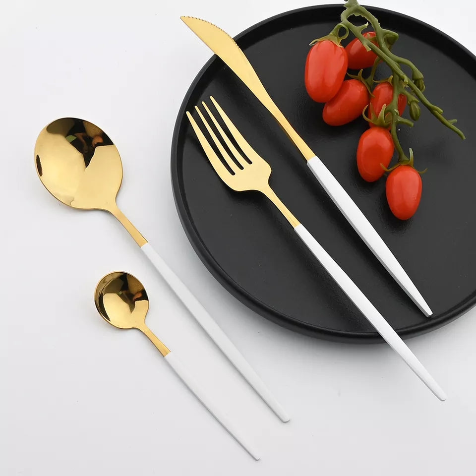 White/Golden (4406)-24 PCs Premium Steel Cutlery Set Apricot
