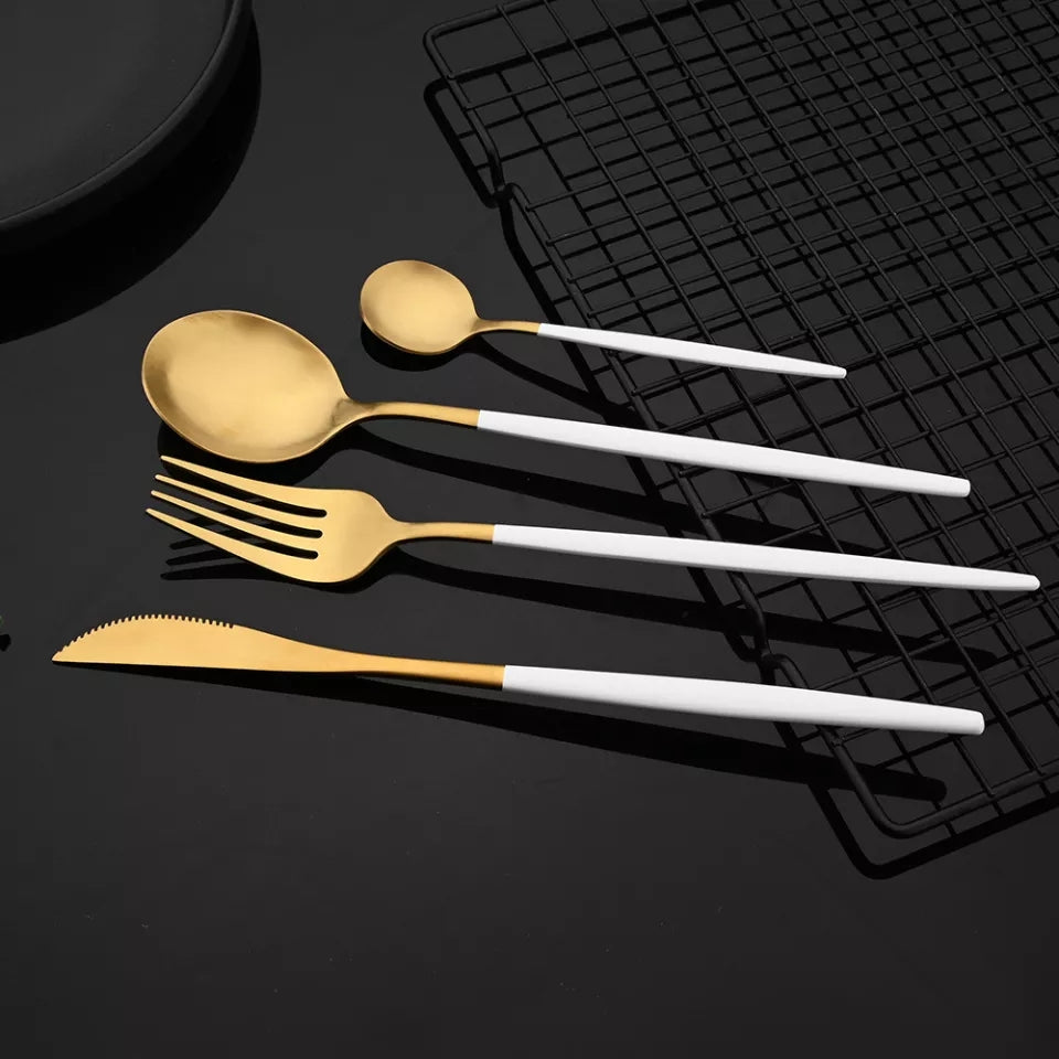 White/Golden (4406)-24 PCs Premium Steel Cutlery Set  Apricot   