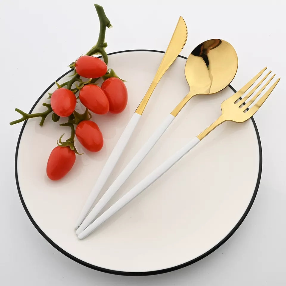 White/Golden (4406)-24 PCs Premium Steel Cutlery Set Apricot