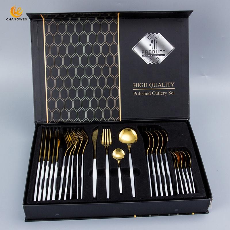 White/Golden (4406)-24 PCs Premium Steel Cutlery Set Apricot