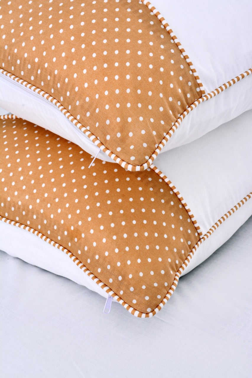 White Pillows Pair(3330) With-Beige Polka FILLINGS The Apricot Linen   